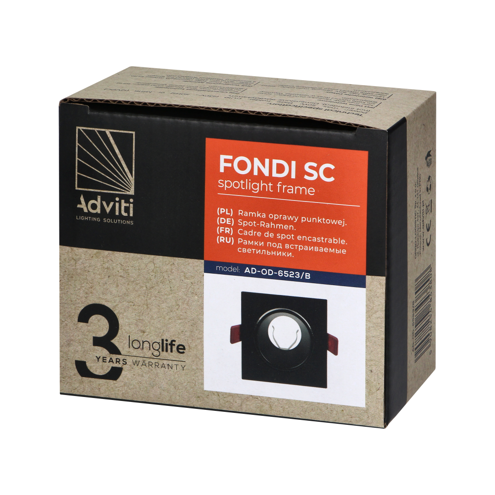 FONDI SC decorative frame for spotlight, MR16/GU10 max. 50W, square, fixed, aluminium, black